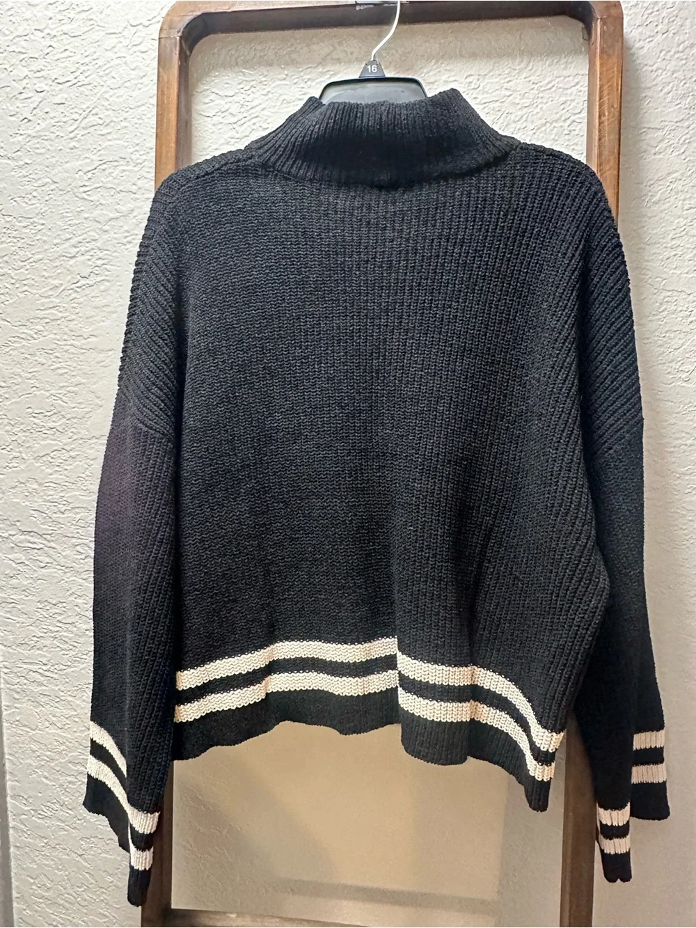 Sanctuary Black Turtleneck Sweater with Cream Stripes